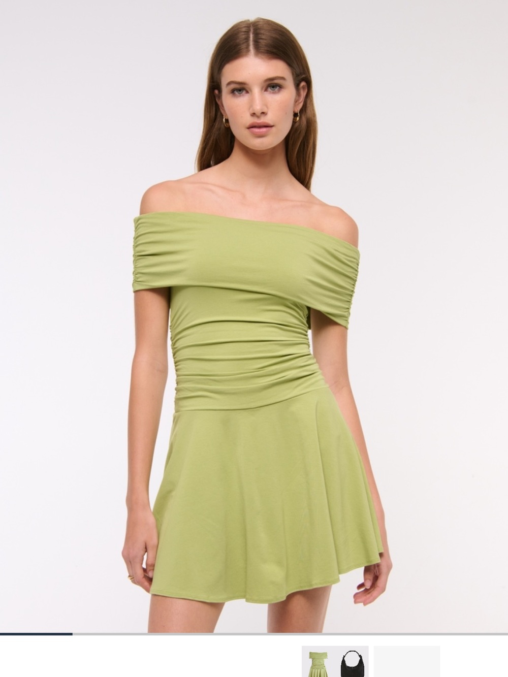 Abercrombie & Fitch One-Shoulder Ruched Mini Dress in Sage